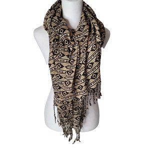 PASHMIRE Brown & Cream Boho Geometric Arrow Pashmina Fringe Scarf Shawl